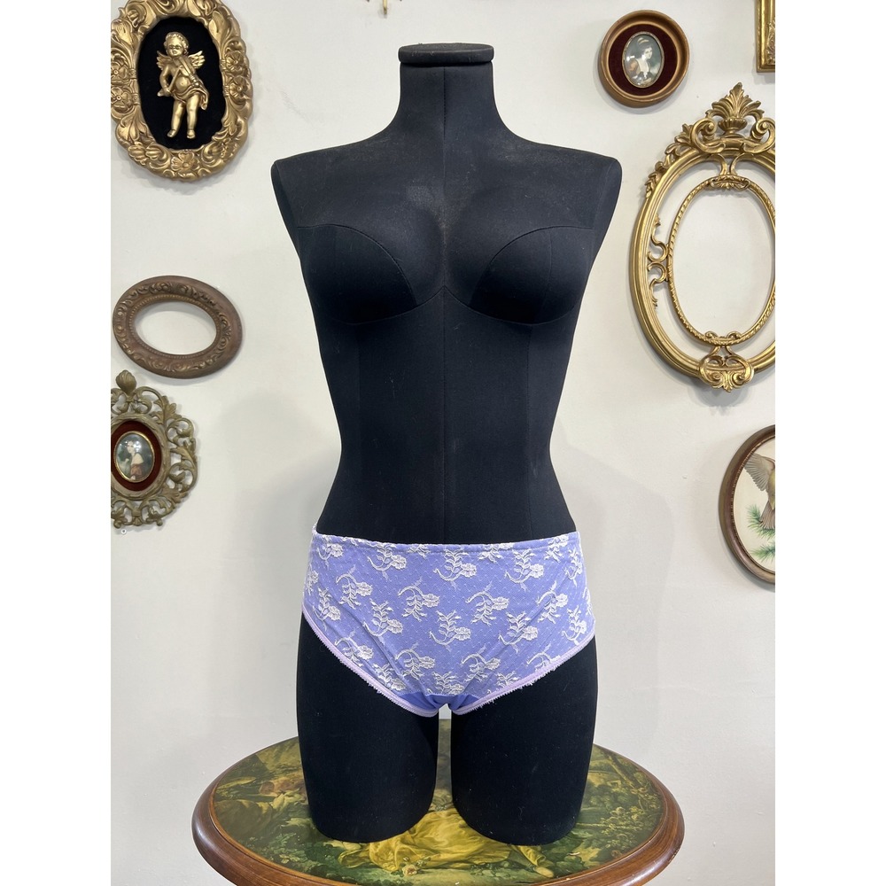 Vintage Periwinkle Blue Floral Lace Bikini Panties Size M